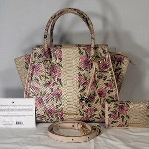 BRAHMIN PRISCILLA IVORY LABRYINTH FLORAL PURSE W/ MATCHING ADY WALLET